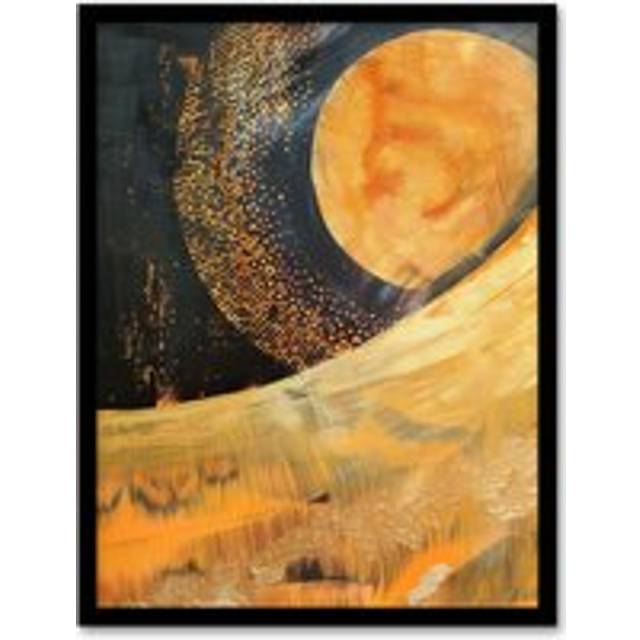 Abstract Sunrise Orange on Black Oil Painting Framed Art Print - Yellow - W12 inch x H16 inch