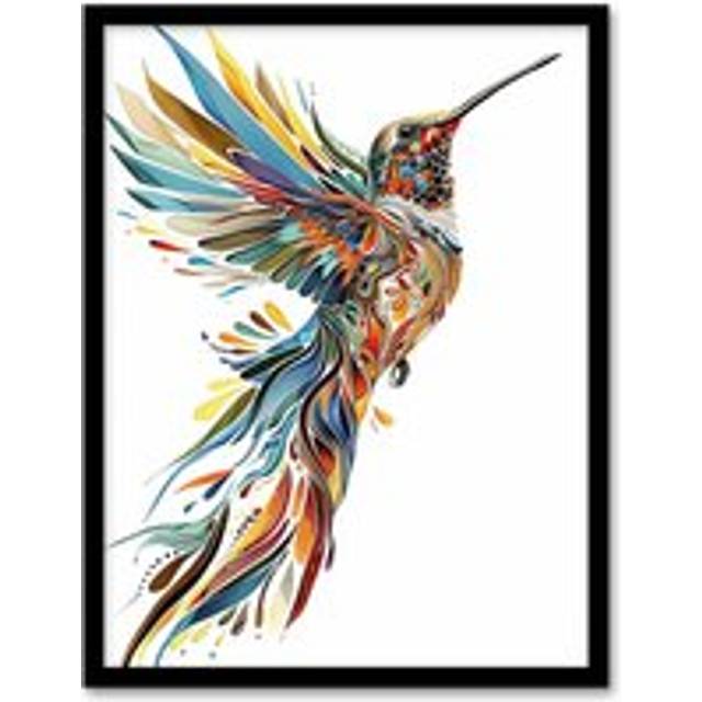 Colourful Abstract Sylph Hummingbird Folk Art Framed Art Print - Multi - A4