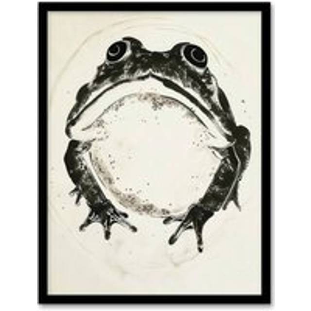 Wall Art Print Grumpy Frog Black and White Ink Drawing Art Framed Poster - W12 inch x H16 inch