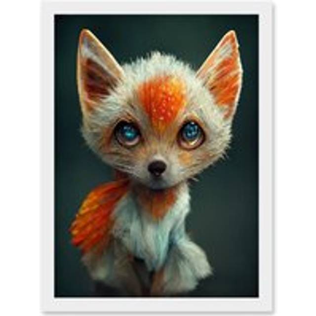 The Blue Eyed Fox Cute Portrait Photo Painting Artwork Framed Wall Art Print A4 - White - One Size