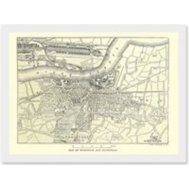 Map Antique Woolwich Plumstead London River Thames Artwork Framed Wall Art Print A4 - White - One Size