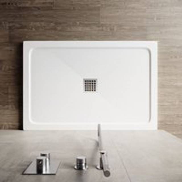 Elegant - Modern Rectangular Shower Tray smc Slate Texture Non-slip Design Shower Enclosure Tray, Stainless Steel Cover, White 1200x800mm + Free