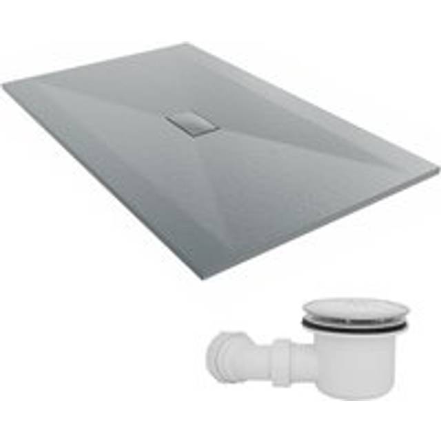 1600 x 1000mm smc Anthracite Rectangle Slate Effect Bathroom Shower Tray & Fluidmaster Fast Flow Waste Trap - NRG