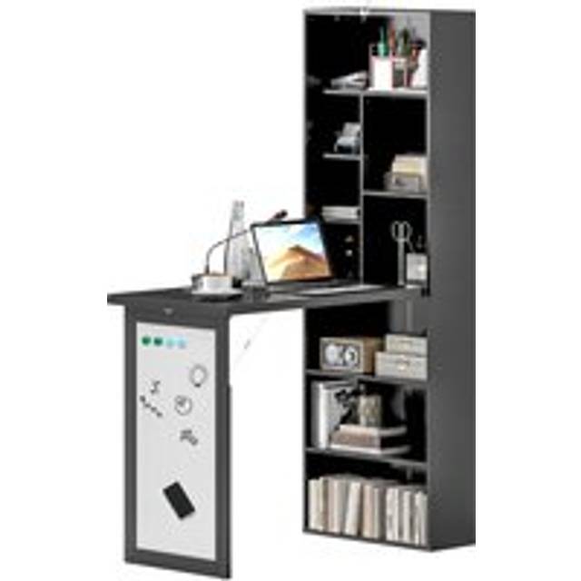 HOMCOM Three-Part Work Desk, with Storage and Chalkboard - Black