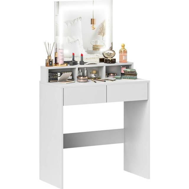 HOMCOM Dressing Table with Mirror LED Lights Drawers for Bedroom White