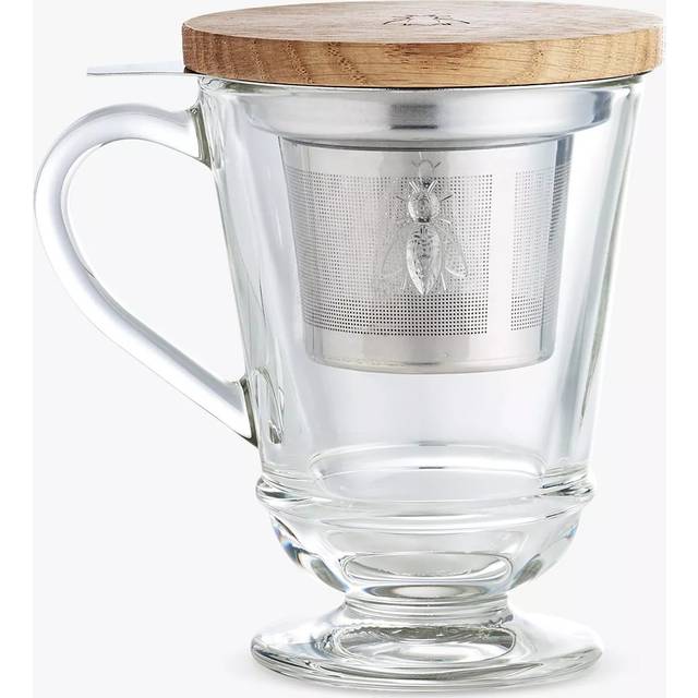 La Rochère Abeille Bee Glass Tea Infuser Mug with Bamboo Lid, 275ml, Clear/ Natural