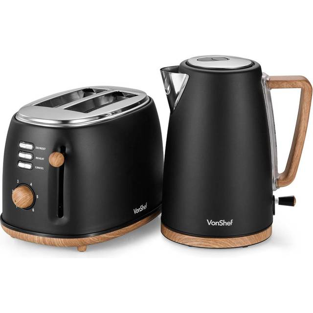 Fika Black & Wood Kettle & 2 Slice Toaster Set