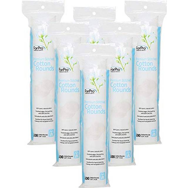 ForPro Premium Stitched Cotton Rounds (600-Count)  100% Pure Cotton Pads for Removing Makeup  Nail Polish and Cleansing Face  Pack of 6-100 Cotton Rou