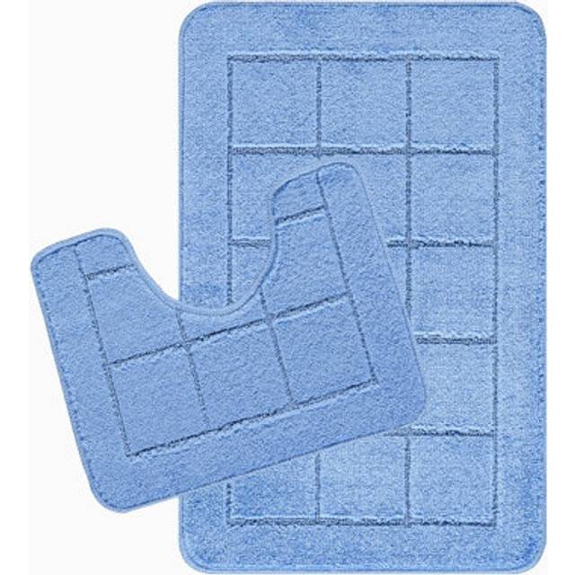 Livabliss NOELLE 2-Piece Machine Washable Non-Slip Blue Bathroom Rug Set (80 x 50 cm), Blue