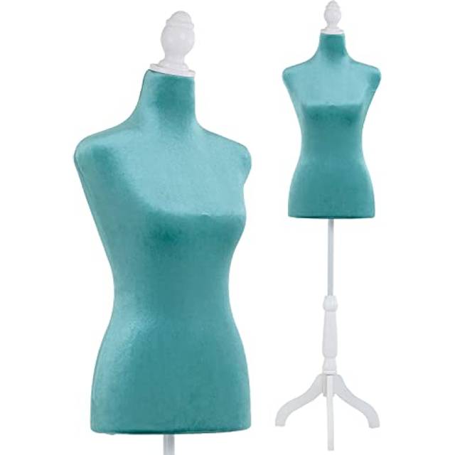 Mannequin Body Dress Form Torso Female Manikin 49.6-63.4 Inch Height Adjustable Wooden Tripod Stand High Density Foam Portable Display Mannequin Green