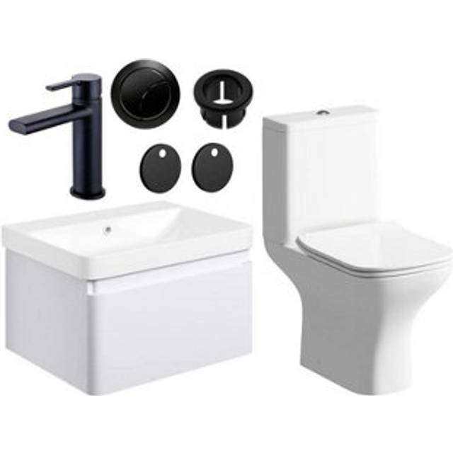 Sophie 605MM Vanity Unit Matt White WC Set with Matt Black Finishes - One Size