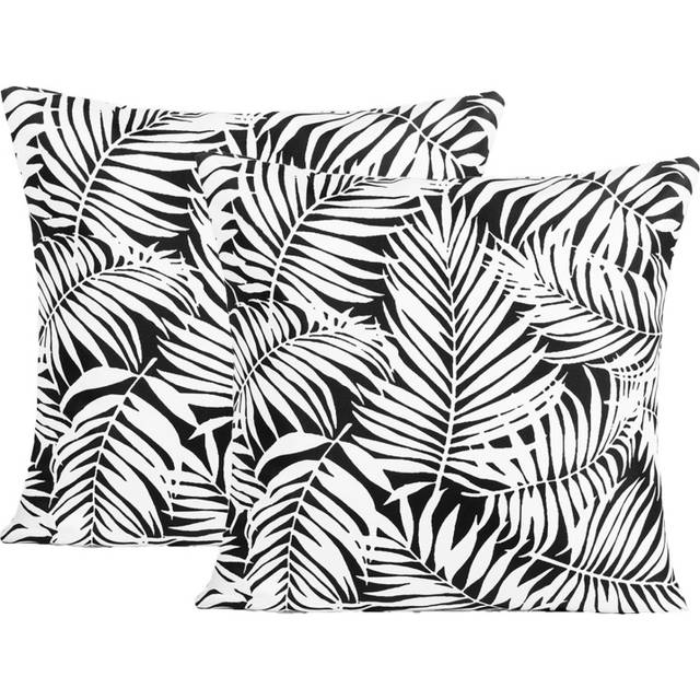 OHS 2 Pack Leaf Water Resistant Cushion Covers, Black / White - 45 x 45cm