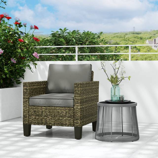 Outsunny Single Rattan Chair - Garden Armchair with Cushions - Dark Grey | TJ Hughes