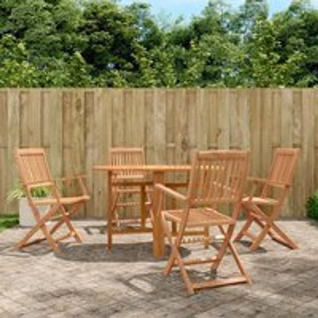 5 Piece Folding Outdoor Dining Set Solid Acacia Wood - Brown - One Size