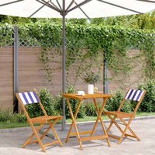 3 Piece Bistro Set Blue and White Fabric and Solid Wood - One Size