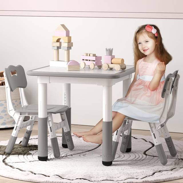 AIYAPLAY 2 Seater Grey Height Adjustable Kids Table and Chair Set