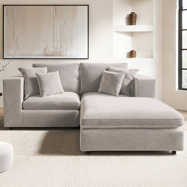 Solace+Co Asher 3 Seater Sofa with Reversible Footstool Beige Boucle