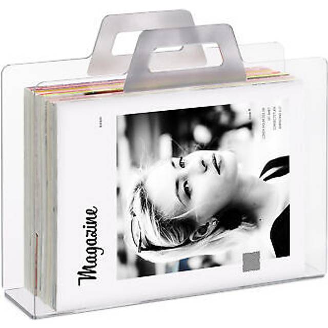 Relaxdays - Magazine Rack & Newspaper Basket, Catalogue Holder, 2 Handles, Acrylic, HxWxD 29x33x10cm, Transparent, Silver