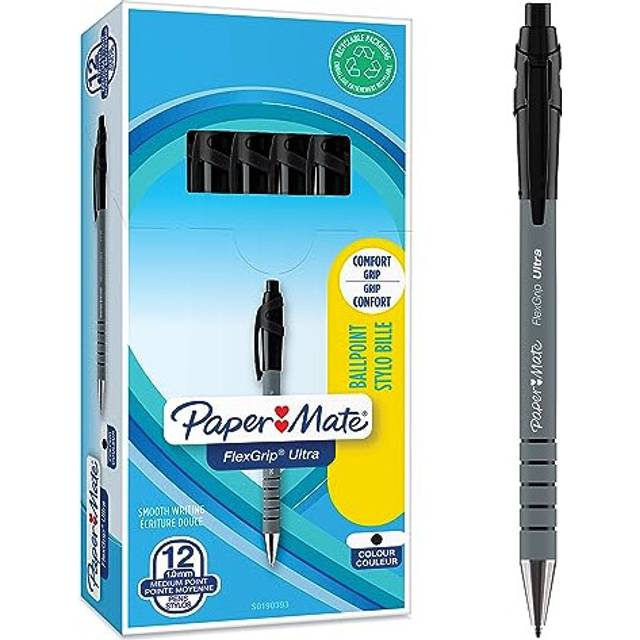 Paper Mate Flexgrip Ultra Retractable Ballpoint Pens | Medium Point (1.0mm) | Black | 12 Count