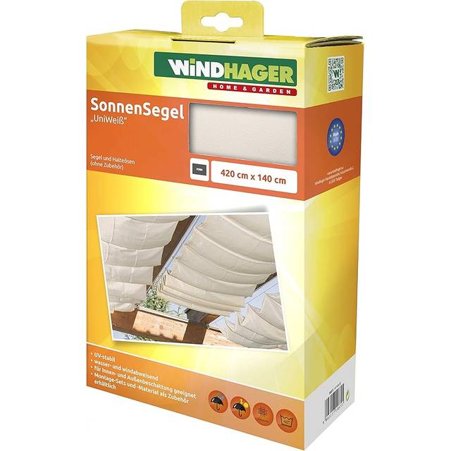 Windhager Solsegel för linspänningsteknik, vinterträdgård och terrassskuggning, repspännmarkis 420 x 140 cm, enfärgad vit, 10872