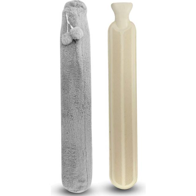 Long Hot Water Bottle 2L with Soft Fleece Cover in Grey | Pukkr