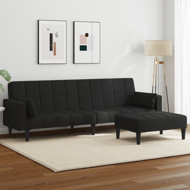 Bäddsoffa 2-sits med fotpall svart tyg