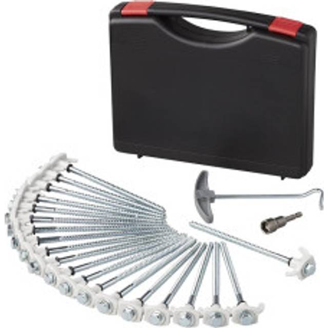Tältpinne 20 cm metallskruvbar med plastkrok + adapter - set om 20 st. om