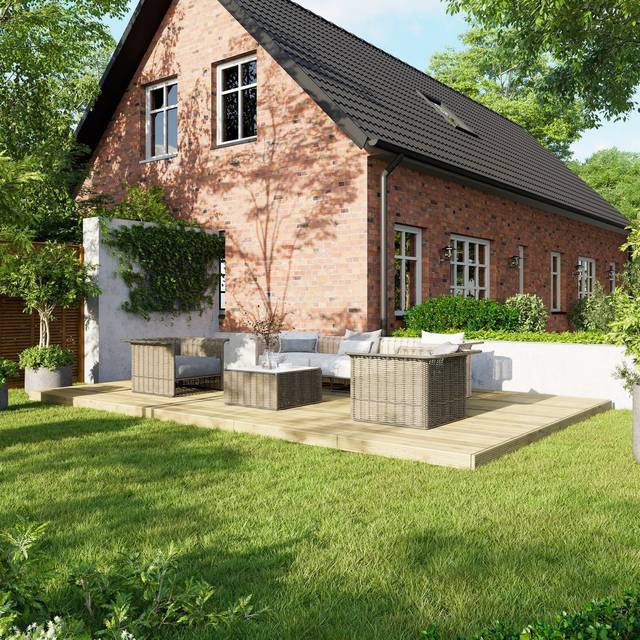Power 12 x 20ft Timber Decking Kit With No Handrails - Powersheds - Brown