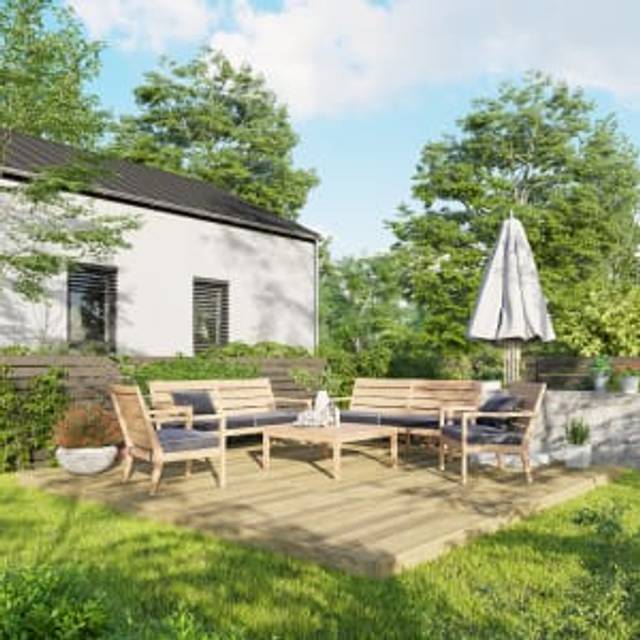 Power Wooden Decking Kit - No Handrails (4.2m x 4.2m) - Green Hue (Deck Tile Kit)