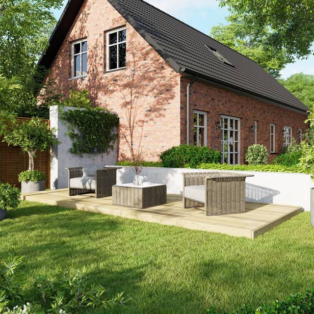 Power Wooden Decking Kit - No Handrails (2.4m x 6m) - Green Hue (Deck Tile Kit)