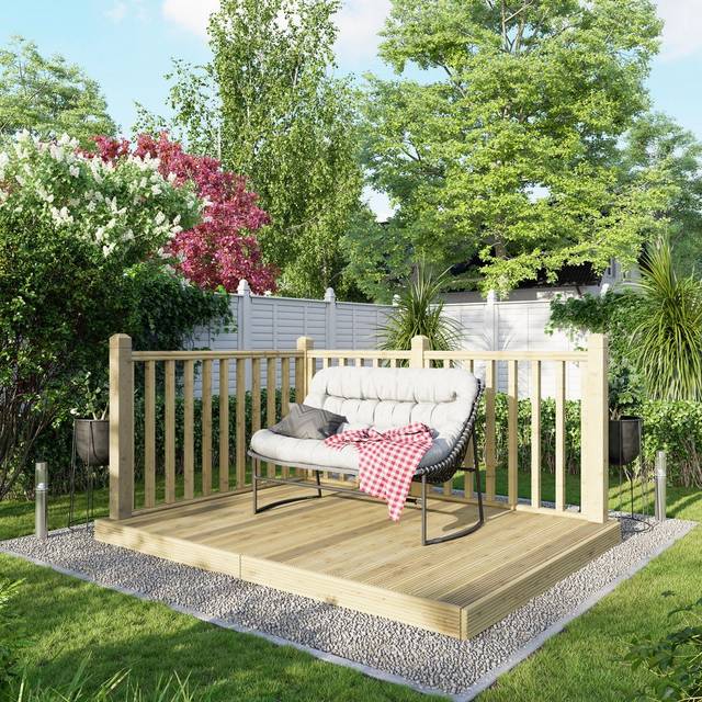 Power Wooden Decking Kit - Handrails on Two Sides (1.8m x 2.4m) - Green Hue (Deck Tile Kit)