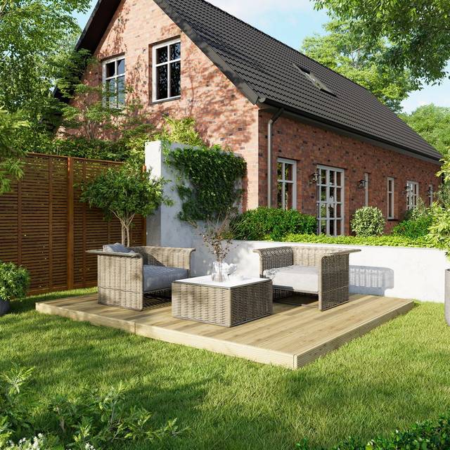 Powersheds Treated Timber Decking Kit 10ft x 12ft - Light Brown Reversible Dual-Profile