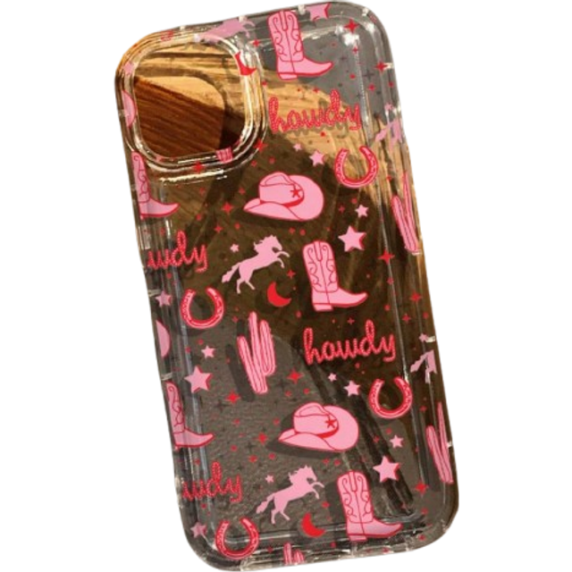 SHEIN Women Cowboy Hat And Boot & Pink Cowgirl Print Clear Case Compatible With IPhone 11/12/13/14/15/15pro/15 Plus/15 Promax/7plus/8plus/X/Xs Max/Xr/11pro/