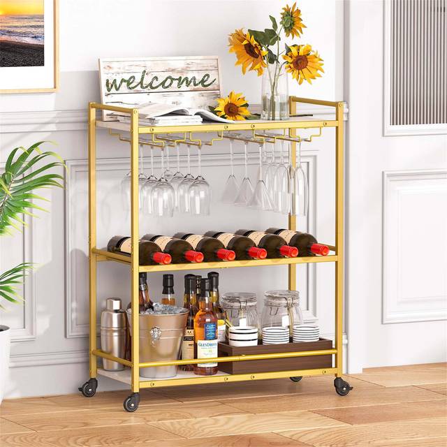 Brander Wine Bottle & Glass Rack - Gold (81.5cm H X 63cm W X 30cm D)