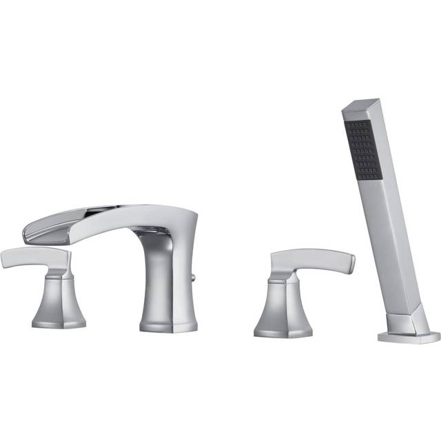 Artiqua Tub Filler Roman Waterfall Tub Faucet Chrome Deck Mount Bathtub Faucets 4 Hole Brass Bathroom Faucets with Hand Shower