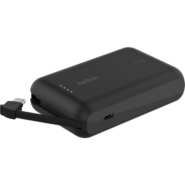Belkin BoostCharge powerbank, bärbar powerbank med inbyggd kabel 10 000 mAh PD 20 W, snabbladda USB-C Power Delivery, iPhone snabbladdning av powerbank för iPhone 16-serien, iPad Pro, Galaxy S24,Rosa