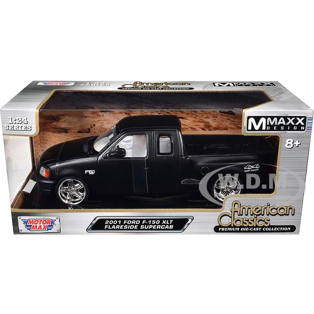 2001 Ford F-150 XLT Flareside Supercab Pickup Truck Matt Black with White Interior &#34;Maxx Design&#34; &#34;American Classics&#34; Series 1/24 Diecast Model Car by