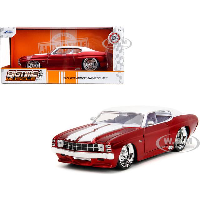 1971 Chevrolet Chevelle SS Candy Red with White Top White Stripes and White Interior "Bigtime Muscle" Series 1/24 Diecast Model Car by Jada