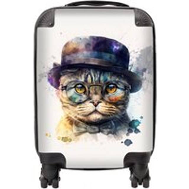 Warren Reed - Designer Scottish Fold Cat With Glasses Splashart Suitcase Small, Multi