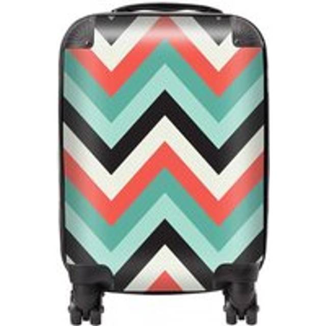 Geometric Colored Chevron Pattern Suitcase - Green - Small