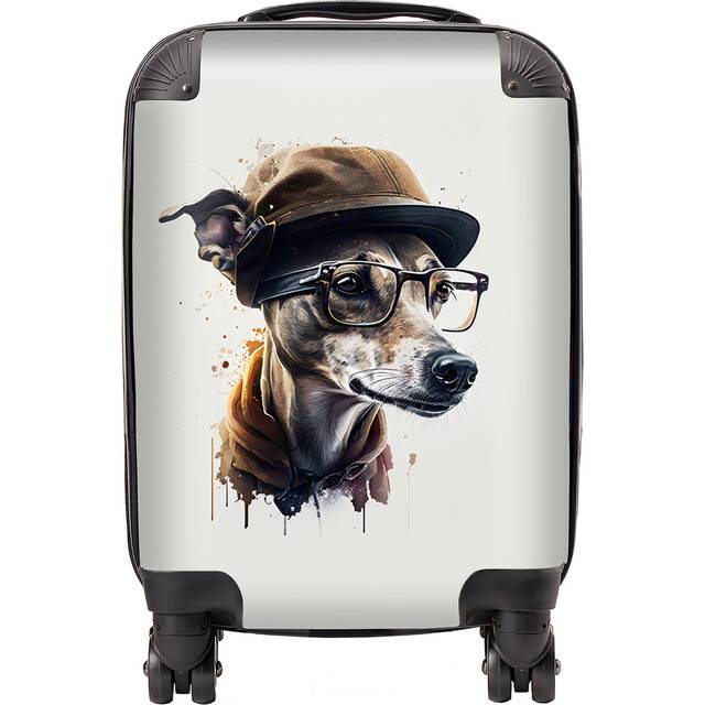 Warren Reed Designer Small Splashart Whippet Dog with Glasses Suitcase - Warren Reed - Designer - Multi
