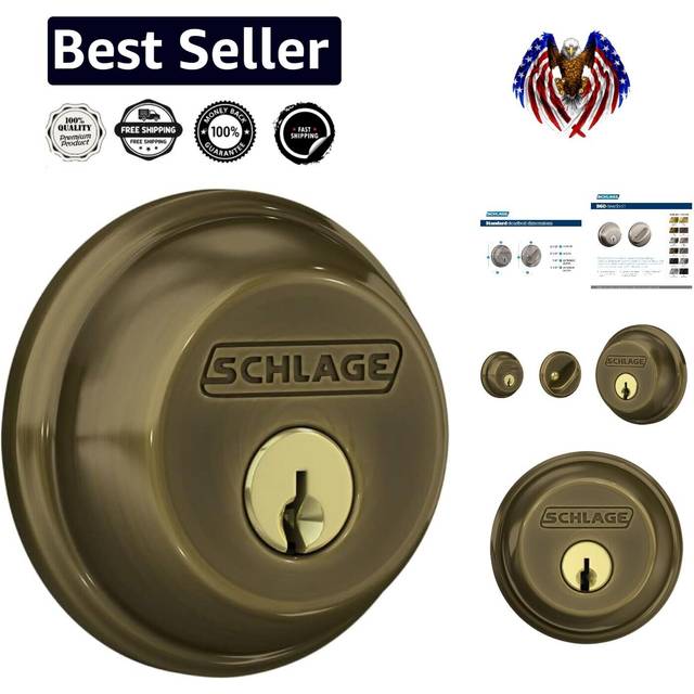 Schlage B60 N 609 Deadbolt  Keyed 1 Side  Highest Residential Security  Antique Brass