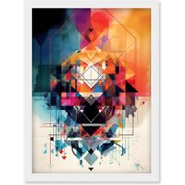 Abstract Geometric Spectral Prism Kaleidoscope Colour Light Shapes Modern Watercolour Illustration Artwork Framed Wall Art Print A4 - White - One Size