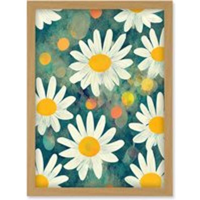 Lazy Daisy Afternoon Blossoms Flowers Oxeye Daisies In Meadow Sunlight Artwork Framed Wall Art Print A4 - Tan - One Size