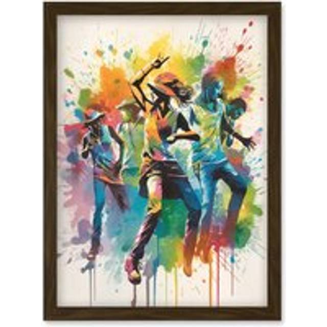 Rainbow Rhythm Dance Festival of Colour Dancers Dancing to Music Modern Splat Watercolour Painting Artwork Framed Wall Art Print A4 - Brown - One Size