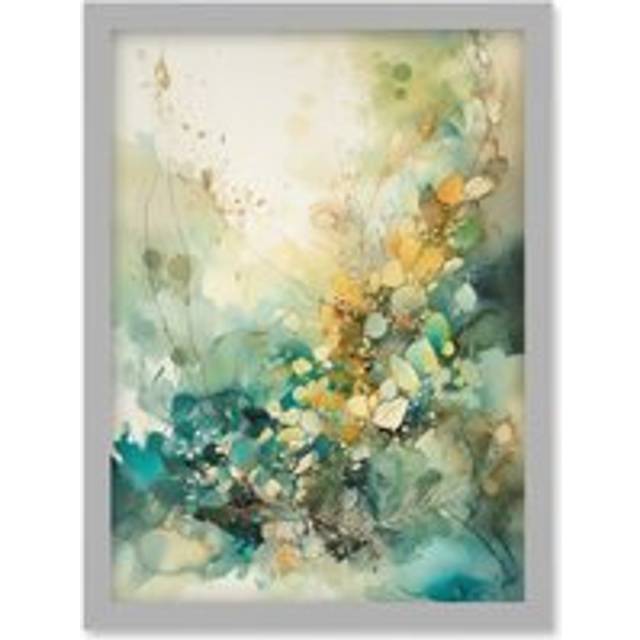 Wild Plant Flora in Teal Blue and Orange Modern Watercolour Painting Artwork Framed Wall Art Print A4 - Grey - One Size