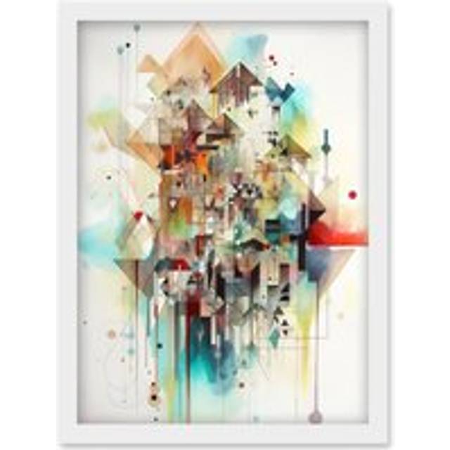Abstract Geometric Fractal Shapes Modern Watercolour Painting Artwork Framed Wall Art Print A4 - White - One Size