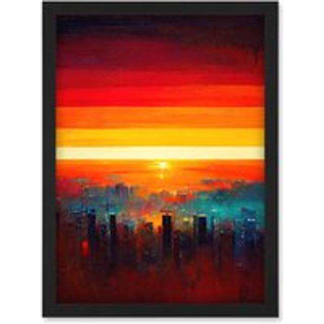 Modern Abstract Sunrise Los Angeles City Artwork Framed Wall Art Print A4 - Black - One Size