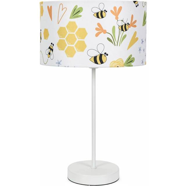 ValueLights Charlie Bee Lamp Shade White Stem Table Lamp & Bulb