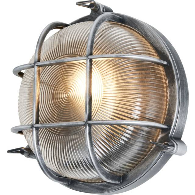(Round, Silver) Litecraft Remy Wall Light Outdoor Caged Bulkhead